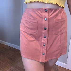 Pink, suede mini skirt!